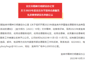 校区青年志愿者协会获得宜宾市2023年度优秀志愿服务组织